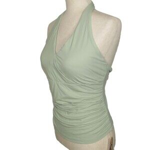 OGL Eco SkinKiss Pale Green Side Ruched Padded Shelf Bra Brami Halter Top Sz L